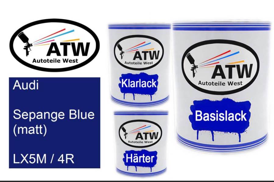 Audi, Sepange Blue (matt), LX5M / 4R: 1L Lackdose + 1L Klarlack + 500ml Härter - Set, von ATW Autoteile West.